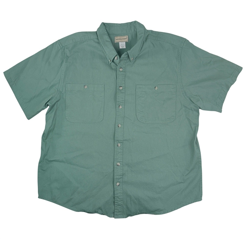 Scandia Woods Button Down Shirt Mens XL Green Short Sleeve Cotton Twill